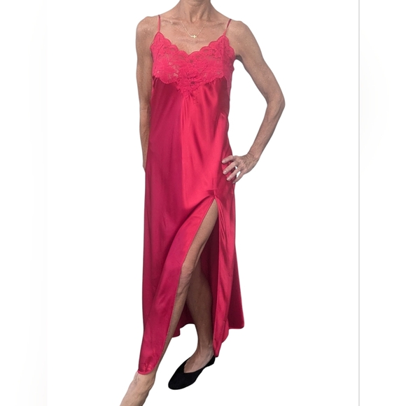 Victoria’s Secret Red Satin Lace Maxi Slip Dress Size M Y2K - Picture 2 of 13